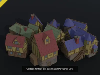 Cartoon medieval city asset Polygonal Style 3D Model Pack