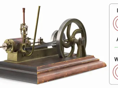  Horizontal Steam Engine Brass Wood Base Rigged 