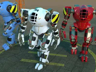 Fully rigged cartoon mecha Low-poly 3D model