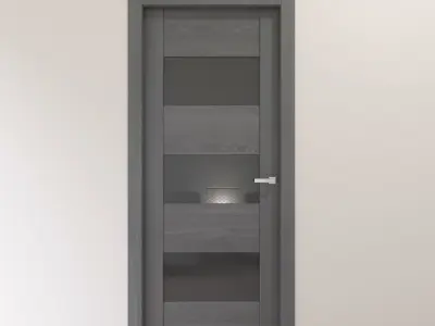 Gray oak interior door with dark gray glass 3D model