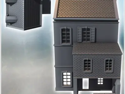 Square building with two floors and baroque-style roof windows i 3D print model