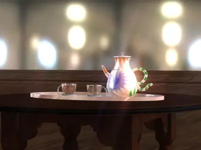 Classic porcelain blue sun teapot Low-poly 3D model