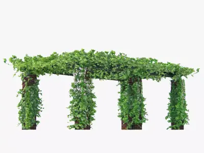 Pergola Long With Climbing Rose Flowers Or Ivy-like Plant 3D model