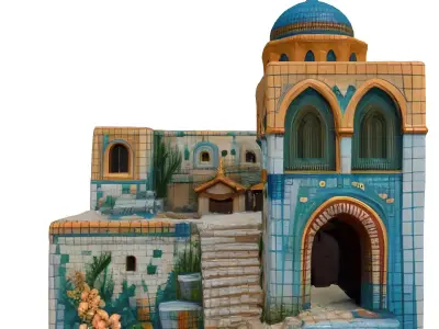 Isometric LowPoly Mosque Courtyard Low-poly 3D model