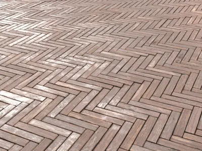 Photorealistic PBR Material - Old Herringbone Wood Texture