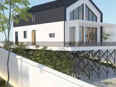 Cottage on the mountain Low-poly 3D model