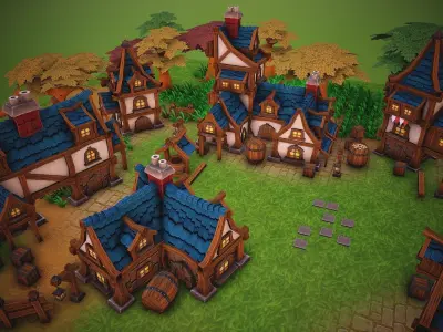 Fantasy modular house pack Low-poly 3D model