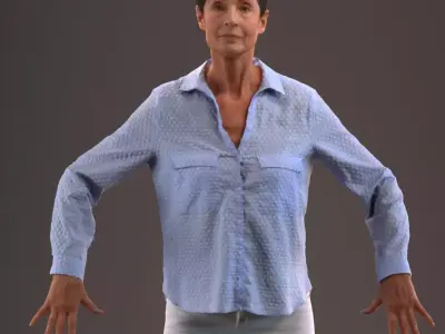 Rigged senior lady in casual clothing Low-poly 3D model