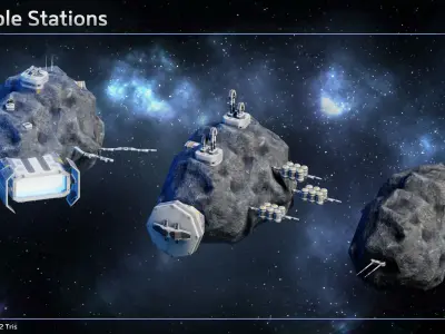 Modular Asteroid Base Low-poly 3D model