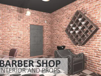 Barber shop - interior and props Low-poly 3D model