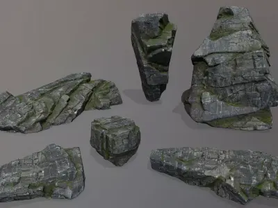 Rock Set with moss Low-poly 3D model purchase