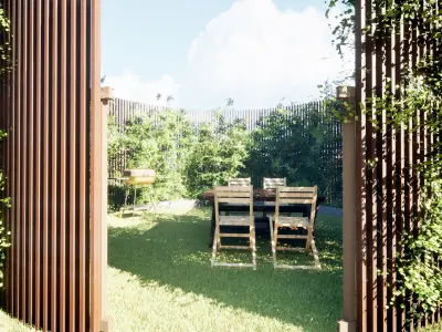 Round Gazebo with climber ivy fence 3D model