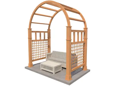 8 Pergolas Set 2 wooden arbour with sofa and chairs Low-poly 3D model