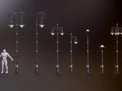 Modular Old Street Lighting 8K - 10 sizes Low-poly 3D model