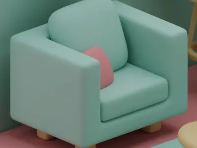 Stylized Isometric Living Room - Blue Version Free 3D model