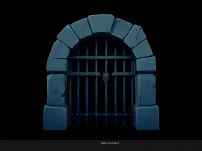 Low Poly Stylized Stone Dungeon Jail Gate Low-poly 3D model