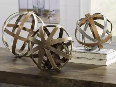Wood and Metal Spheres Sculpture Set 3D model