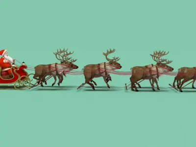  Santa in Sleigh with Reindeers 