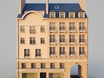 Paris building with passage Low-poly 3D model