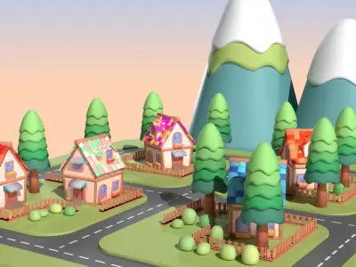 Cute Stylized Village Low-poly 3D model