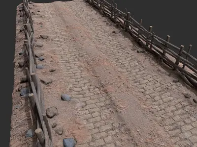 Village Road With Fence 3 Low-poly 3D model