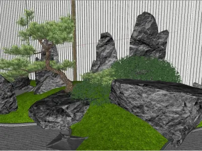 New Chinese - style Zen Courtyard Landscape Design 3D model