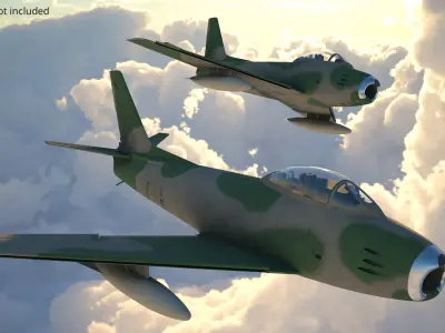  Retro Combat Jet With Front Air Intake Camouflage with Interior Rigged for Maya 