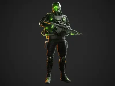 Cyberpunk Green-G Robot Low-poly 3D model