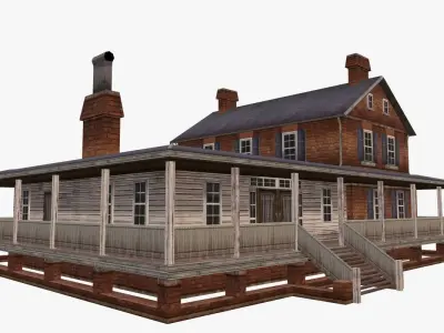 Low-Poly Old Wooden Farm House Low-poly 3D model
