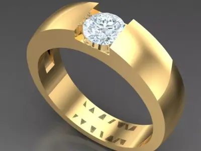 Light Gold Diamond Men Ring 2MR033 3D model