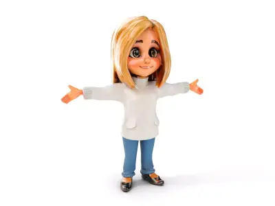 Animated Young Girl Character with White Sweater Rigged and A... Low-poly 3D model