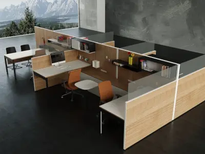 Modern Office Table and Chair Set 3D Model Scene set2 3D model