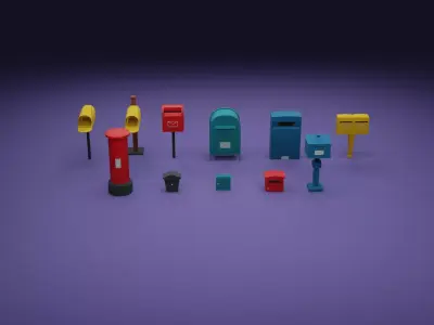 Low Poly Mailboxes Low-poly 3D model
