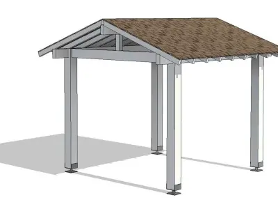Wooden Gazebo Pitched Roof Cover 3D model