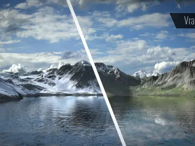 Mountain Lake Summer and Winter Textures Low-poly 3D model