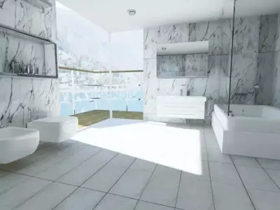 Bathroom with walls and marble floors Low-poly 3D model