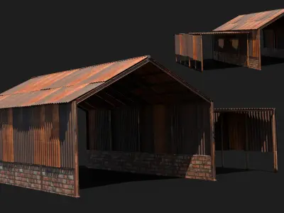 open rural farm barn shed storage roof structure 3D model