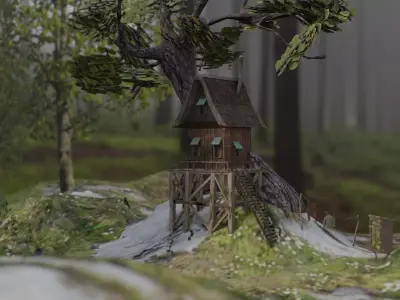 Fantasy dwarf hut environment in the forest 3D model