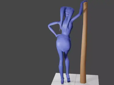 Beautiful Female Alien Leaning on a Pole 3D print model