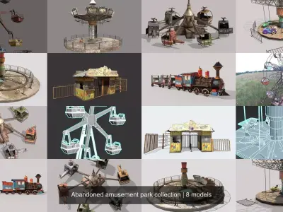 Abandoned amusement park  3D Model Pack