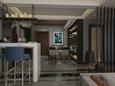 living room with dining room 3D model12 3D model