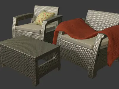 Rattan Garden Furniture Set Low-poly 3D model