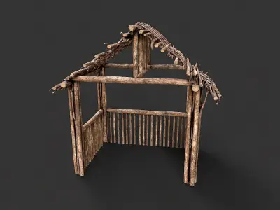 Primitive Wood Stick Jungle Shelter 8 Low-poly 3D model