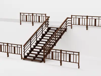Rustic Stairs and Railings Kit Low-poly 3D model
