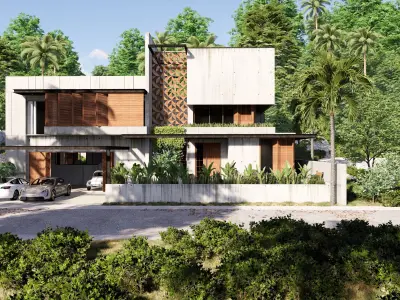 Tropical Brutalism House Modern 3D SketchUp Scene Low-poly 3D model