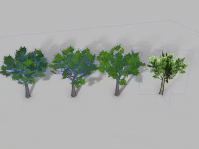 Oak 2 four trees Low-poly 3D model
