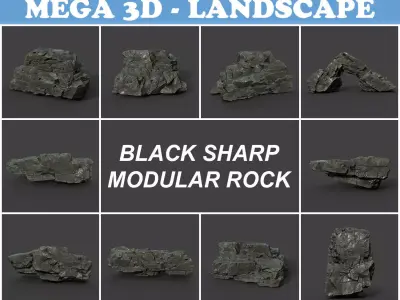 Low poly Black Sharp Modular Rock 211210 Low-poly 3D model