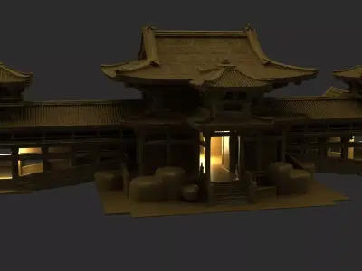Chinese Wooden Ancient House  Low-poly 3D model