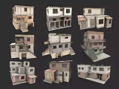Favela Slum City Houses Huts Shelter Low-poly 3D model