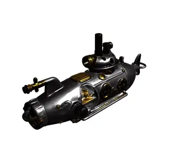 Detailed Steampunk Submarine Low-poly 3D model